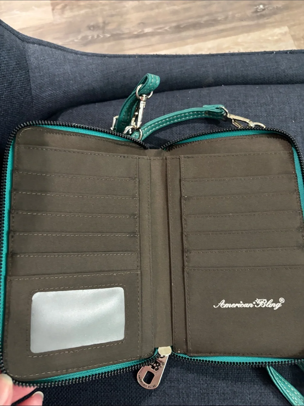 American Bling Turquoise Cross Accent Crossbody Wallet